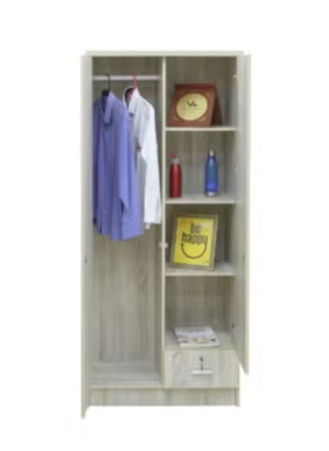 ALWASIT HOME 2 Door Wooden Wardrobe Cabinet Cupboard Engineered Wood With 1 Lockable Drawer Perfect Modern Stylish Heavy Duty  - Image 3