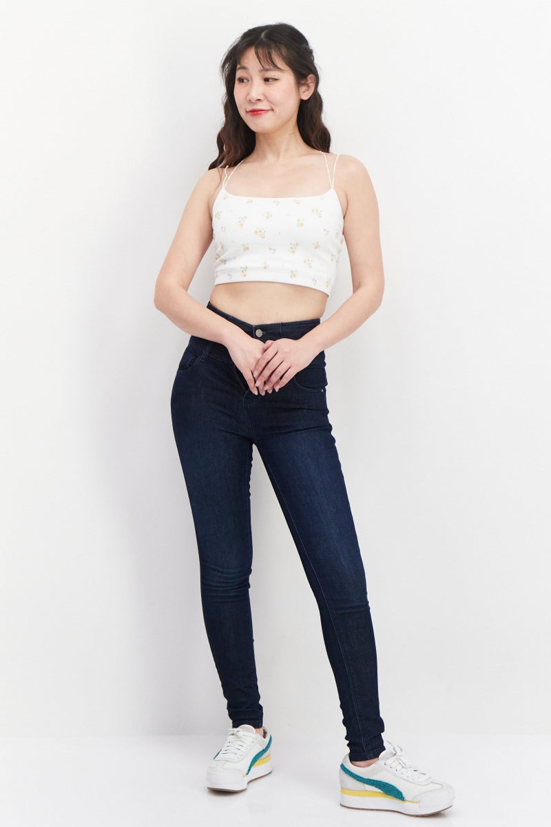 VERO MODA Women Slim Fit Dark Stretchable Denim, Navy Blue  - Image 2
