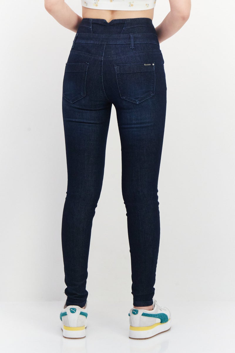 VERO MODA Women Slim Fit Dark Stretchable Denim, Navy Blue  - Image 4