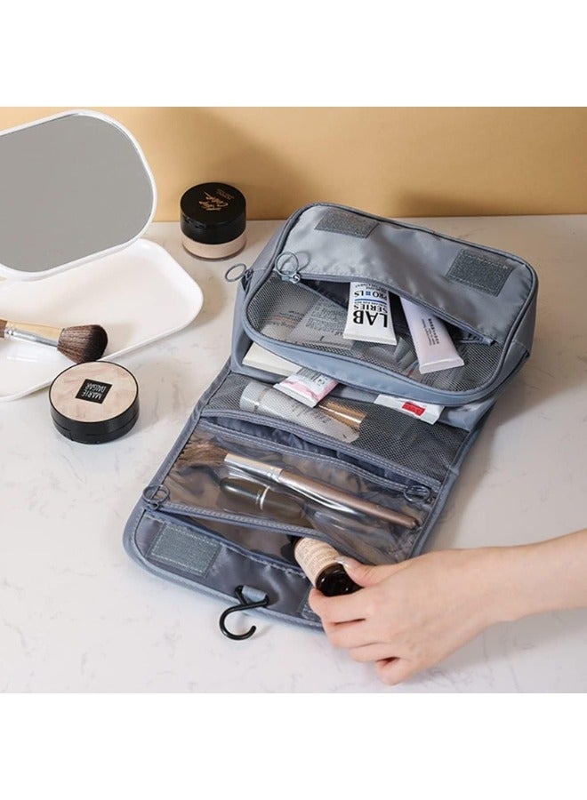 حقيبة سفر لأدوات الزينة، حقيبة مستحضرات تجميل يدوية، حقيبة مكياج ذات سعة كبيرة، حقيبة مكياج محمولة قابلة للطي مع خطاف منظم حقيبة مستحضرات التجميل للرجال والنساء- رمادى - Image 2