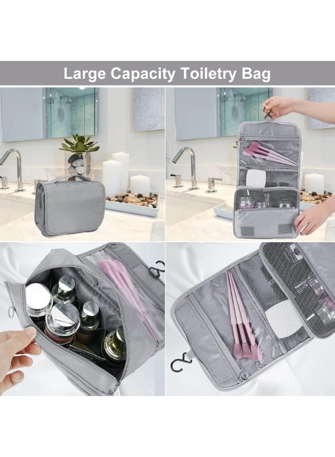 حقيبة سفر لأدوات الزينة، حقيبة مستحضرات تجميل يدوية، حقيبة مكياج ذات سعة كبيرة، حقيبة مكياج محمولة قابلة للطي مع خطاف منظم حقيبة مستحضرات التجميل للرجال والنساء- رمادى - Image 5