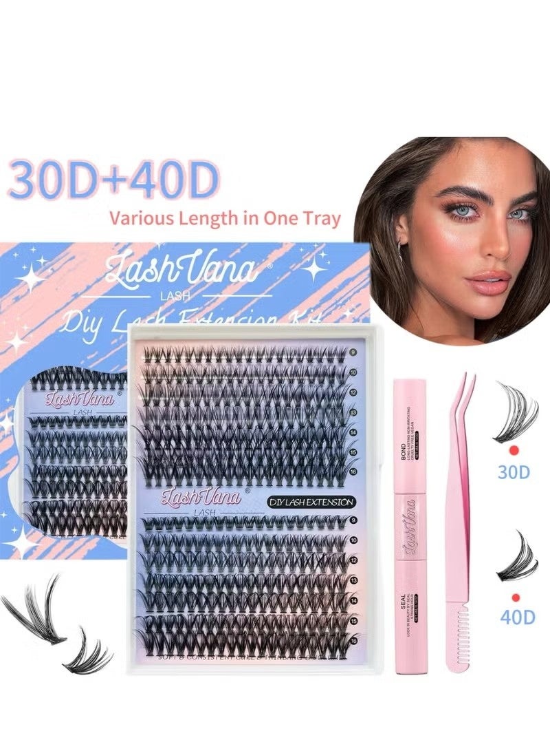 280pcs False Eyelashes,DIY Individual Eyelash Extension Kit,9-16mm Mixed Individual Lashes Cluster, False Eyelash Clusters With Eyelash Brushes And Curlers Kit,Newbie Applicable, Can Be Used Repeatedly, 30d+40d Kit. - Image 1