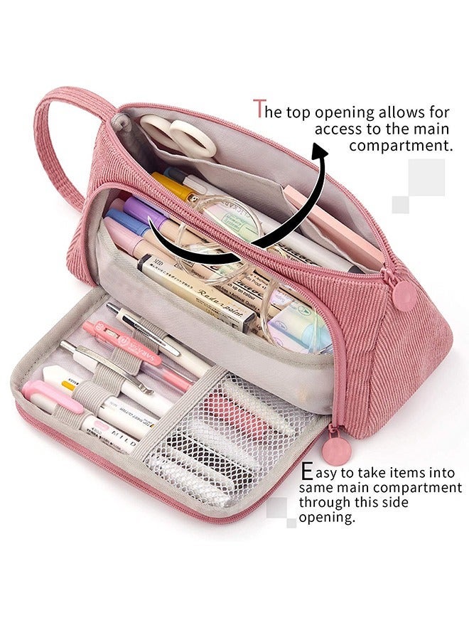 Loquat Large Capacity Pencil Case, Colorful Canvas Storage Bag, Marker Pen Case, Simple Stationery Bookshelf, High School Office, Gifts for College Students, Female Adults, And Teenagers - Pink - Image 3