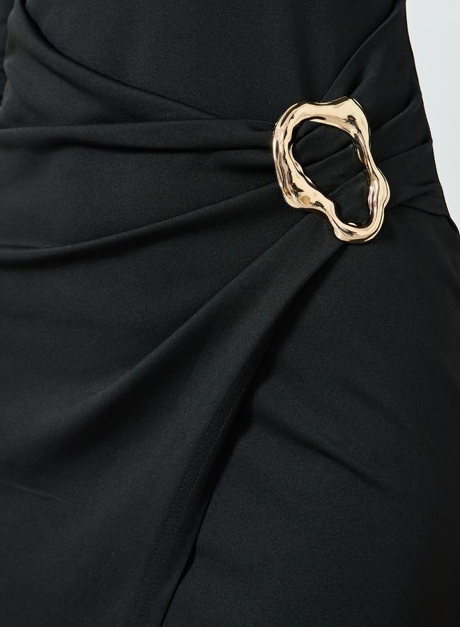 Take Two Black Buckle Detail Bodycon Maxi Dress - Image 4