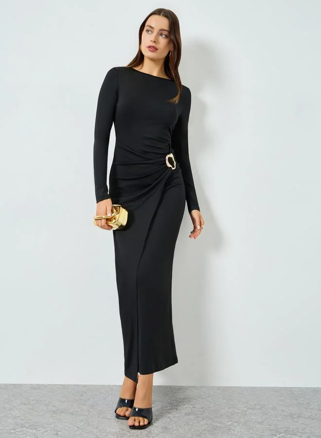 Take Two Black Buckle Detail Bodycon Maxi Dress