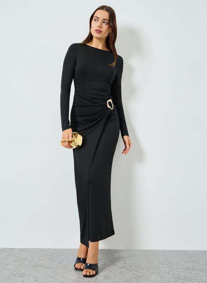 Take Two Black Buckle Detail Bodycon Maxi Dress - Image 1