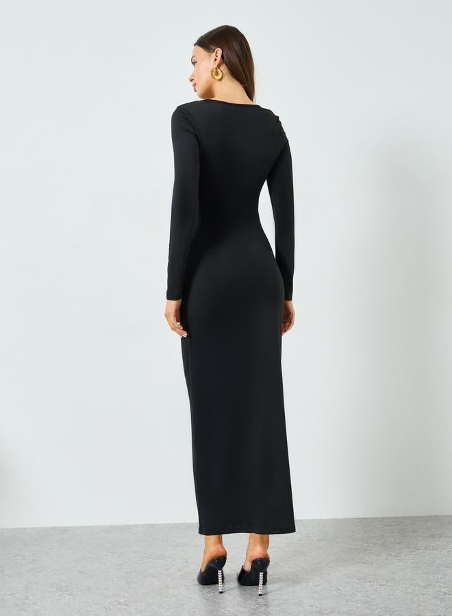 Take Two Black Buckle Detail Bodycon Maxi Dress - Image 5