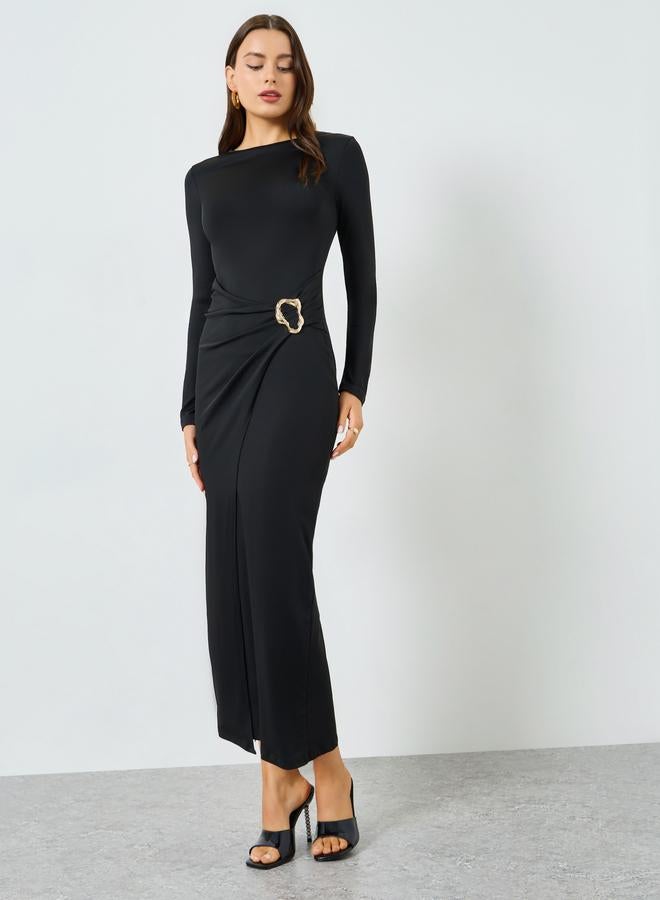Take Two Black Buckle Detail Bodycon Maxi Dress - Image 3