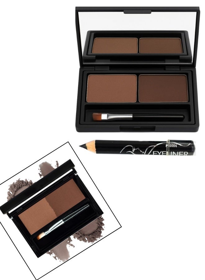 Light Dark Brown Eye Brow Powder Kit for Women, Medium Coffee Eyebrow Powder Palette with Brush& Eyebrow Pencil, Brow Color Filler Get Full Defined Natural Brows - Image 1