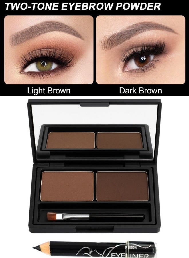 Light Dark Brown Eye Brow Powder Kit for Women, Medium Coffee Eyebrow Powder Palette with Brush& Eyebrow Pencil, Brow Color Filler Get Full Defined Natural Brows - Image 2