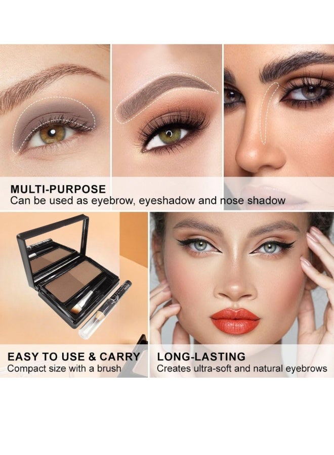 Light Dark Brown Eye Brow Powder Kit for Women, Medium Coffee Eyebrow Powder Palette with Brush& Eyebrow Pencil, Brow Color Filler Get Full Defined Natural Brows - Image 3