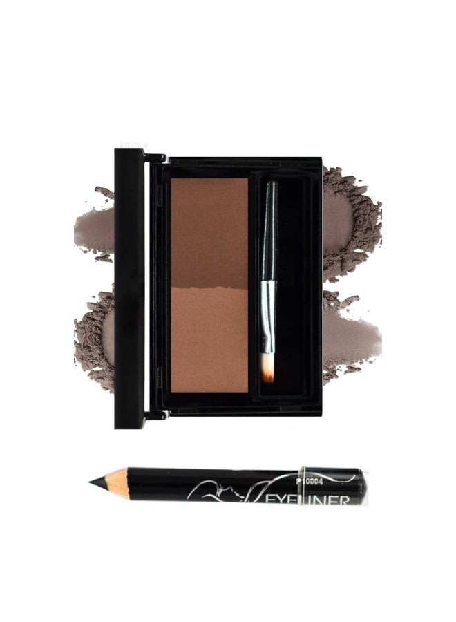 Light Dark Brown Eye Brow Powder Kit for Women, Medium Coffee Eyebrow Powder Palette with Brush& Eyebrow Pencil, Brow Color Filler Get Full Defined Natural Brows - Image 5