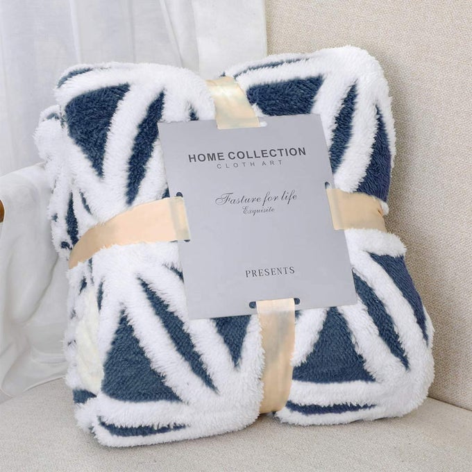SHERPA FLEECE BLANKET FUZZY SOFT THROW BLANKET DUAL SIDED BLANKET FOR COUCH SOFA BED NAVY 90X90