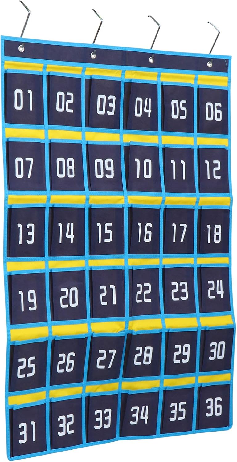 jellyflow Numbered Classroom Pocket Chart for Cell Phones Calculator Holder Hanging Wall Door Organizer 36 Pockets Storage Bag for Jewelry Home Decor (Dark Blue) - Image 1