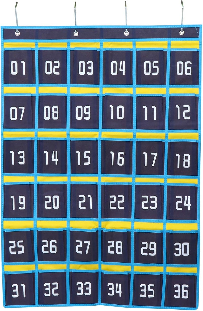 jellyflow Numbered Classroom Pocket Chart for Cell Phones Calculator Holder Hanging Wall Door Organizer 36 Pockets Storage Bag for Jewelry Home Decor (Dark Blue) - Image 2