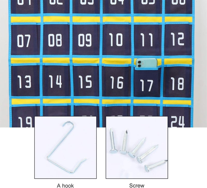 jellyflow Numbered Classroom Pocket Chart for Cell Phones Calculator Holder Hanging Wall Door Organizer 36 Pockets Storage Bag for Jewelry Home Decor (Dark Blue) - Image 4