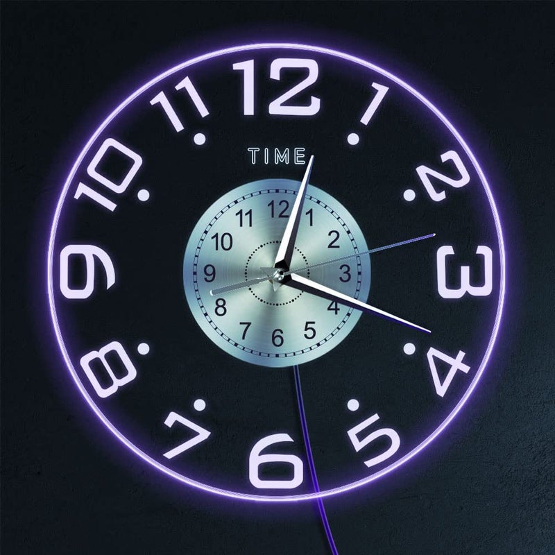 Timethink Modern 12 LED Lighted Wall Clock Silent Quartz Night Light Clock with 7 Luminous Modes Big Numbers Wall Decor for Living Room Bedroom Red Green Blue White Cyan Purple Yellow