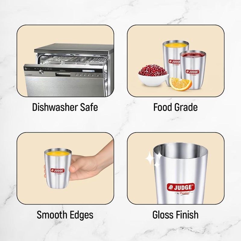 Judge by Prestige Classic Stainless Steel Tumblers 6 Pc Set Each 300 ml - Image 4