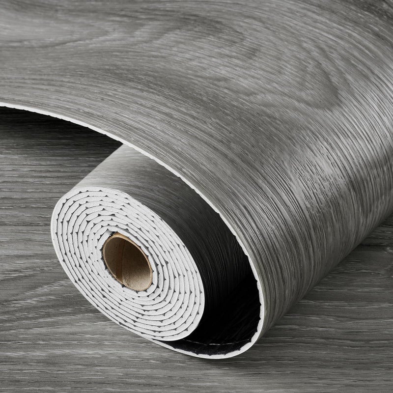 LaCheery Peel and Stick Wood Flooring Grey Wood Grain Vinyl Flooring Roll Peel and Stick Floor Tile Bathroom Kitchen Wooden Floor Planks Waterproof Self Adhesive Removable Foam Wall Paper 158x80 - Image 2