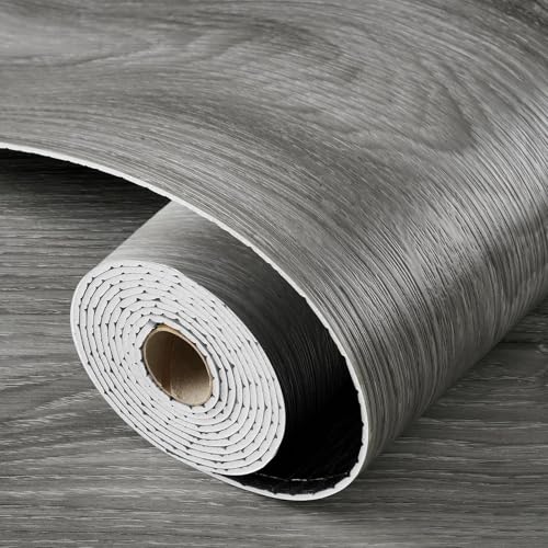 LaCheery Peel and Stick Wood Flooring Grey Wood Grain Vinyl Flooring Roll Peel and Stick Floor Tile Bathroom Kitchen Wooden Floor Planks Waterproof Self Adhesive Removable Foam Wall Paper 158x80 - Image 1