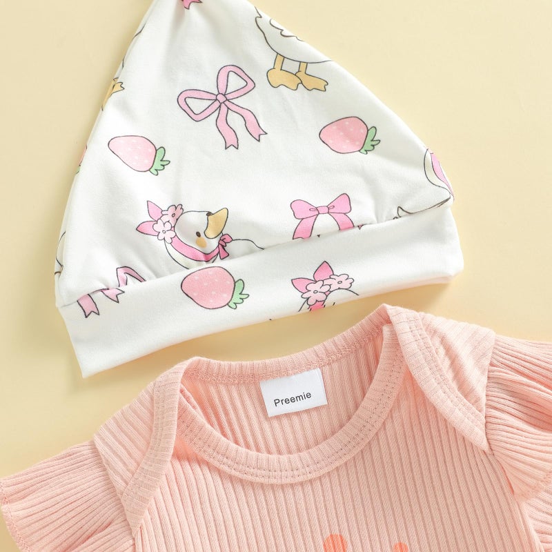 wybzd The Princess Has Arrived Newborn Outfit Preemie Baby Girl Going Home Clothes Ruffle Ribbed Romper Top Duck Pants Set Princess has Arrived Pink Preemie - Image 5