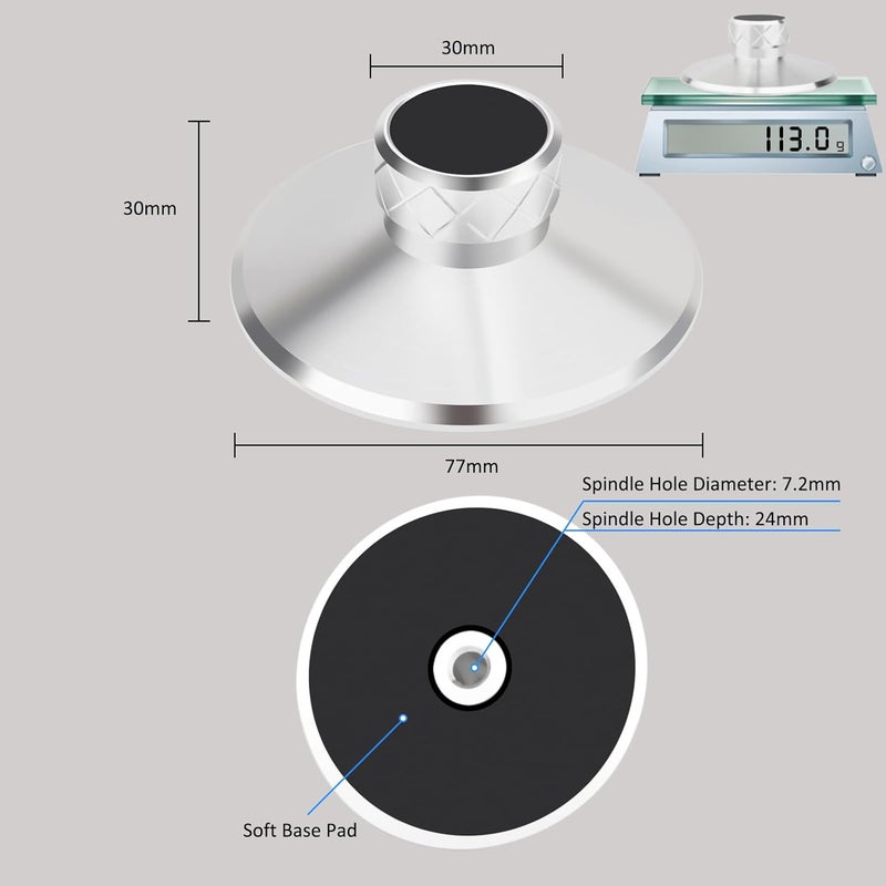 Preffair Record Weight Clamp, Turntable Weight Stabilizer Aluminum, LP113/110/120 Vinyl Audio Disc Stabilizer, Audiophile Grade Vibration Reducer for LP Record Player(LP113 Silver) - Image 2