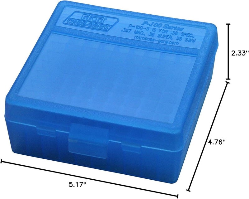 MTM 100 Round Flip-Top Ammo Box 38/357 Cal (Clear Blue) - Image 4
