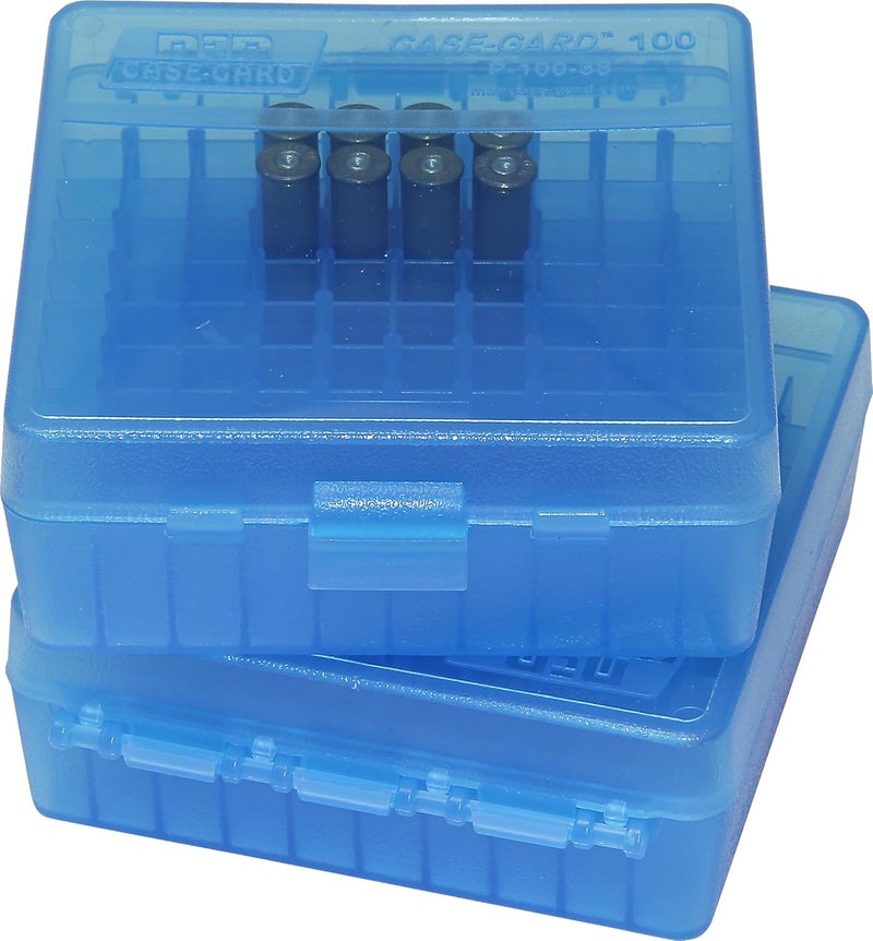 MTM 100 Round Flip-Top Ammo Box 38/357 Cal (Clear Blue) - Image 2