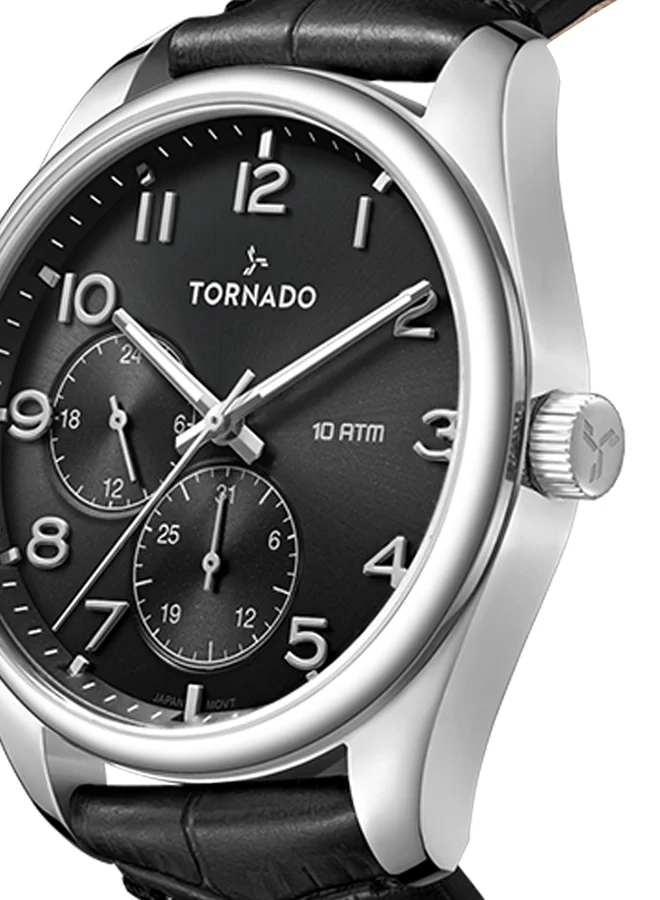 TORNADO black Men's Genuine Leather with crocodile pattern Multi Function Watch T25102-SLBB - 42mm mm for Men | Best Price UAE