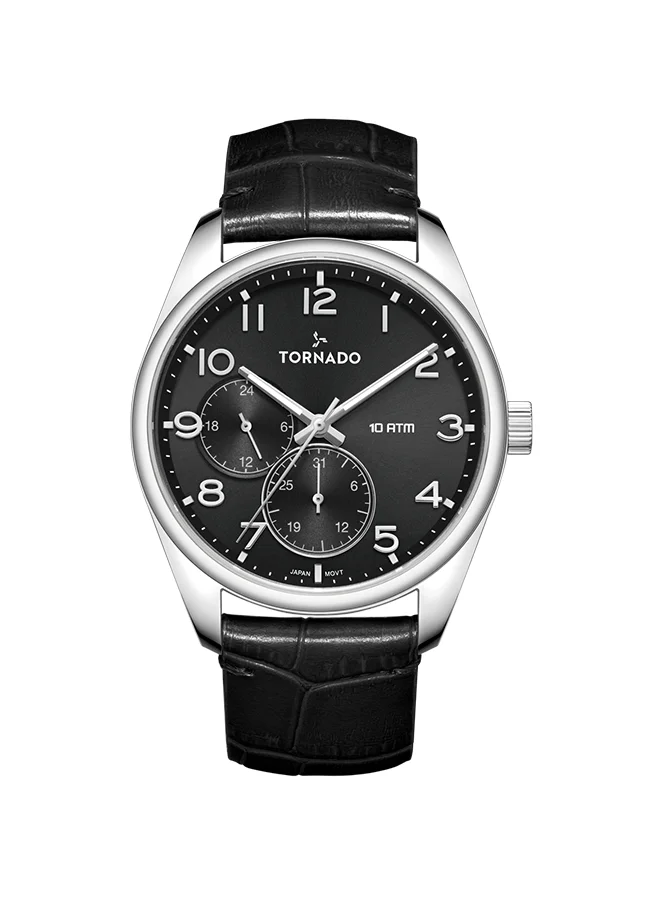 TORNADO Men's Genuine Leather Multi Function Watch T25102-SLBB - 42.5 mm