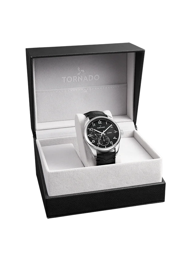 TORNADO black Men's Genuine Leather with crocodile pattern Multi Function Watch T25102-SLBB - 42mm mm for Men | Best Price UAE