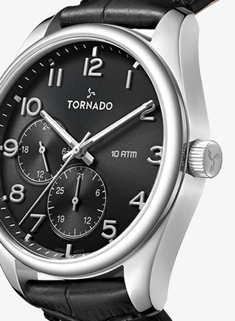 Tornado black Men's Genuine Leather with crocodile pattern Multi Function Watch T25102-SLBB - 42mm mm for Men | Best Price UAE