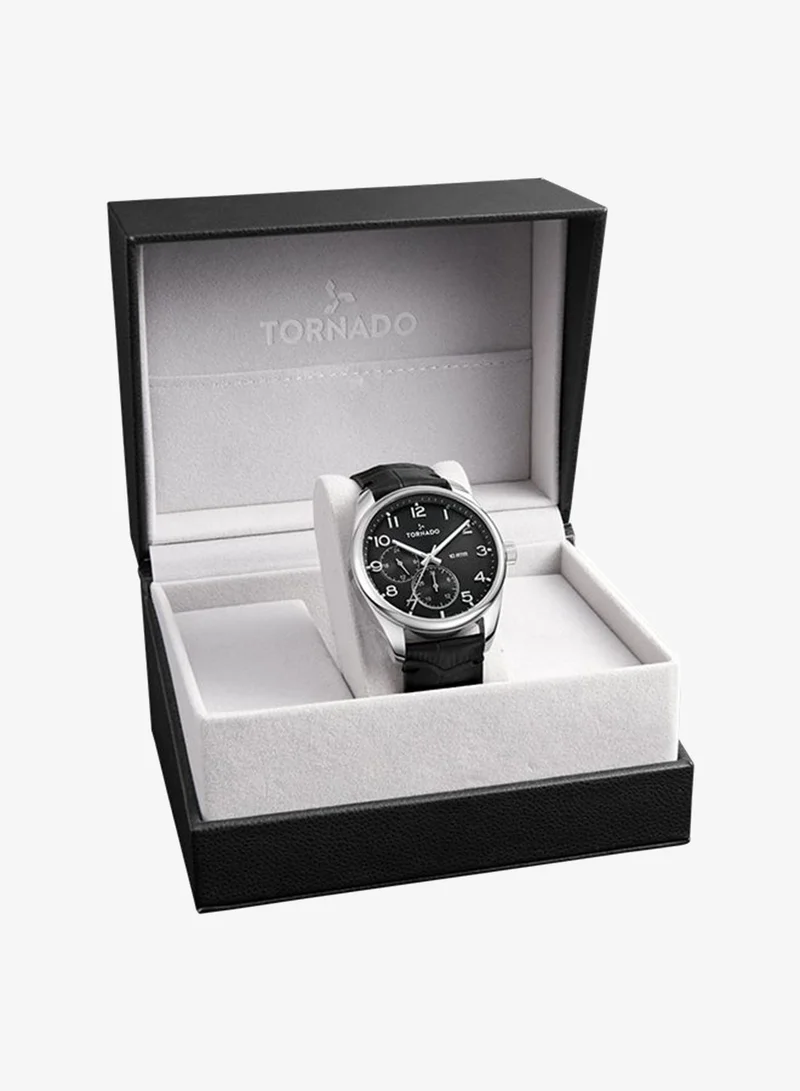 Tornado black Men's Genuine Leather with crocodile pattern Multi Function Watch T25102-SLBB - 42mm mm for Men | Best Price UAE