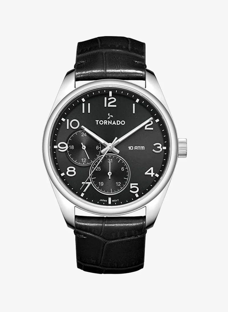 TORNADO Men's Genuine Leather with crocodile pattern Multi Function Watch T25102-SLBB - 42mm mm