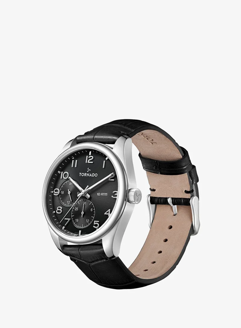 TORNADO Men's Genuine Leather with crocodile pattern Multi Function Watch T25102-SLBB - 42mm mm