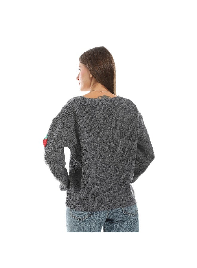 سيزار كارديجان صوف حريمي قصير  مزين بفراولات صوف  وزراير من الأمام - Image 5