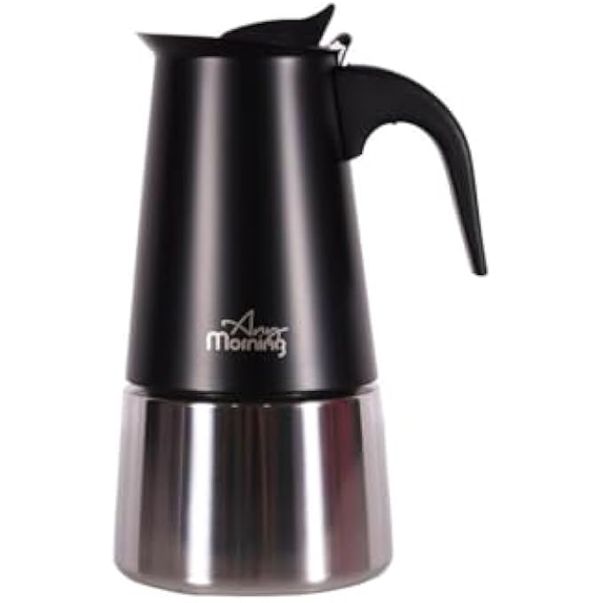 Any Morning Stainless Steel Stovetop Espresso Coffee Maker 300Ml Compact Stovetop Espresso Brewer Moka Pot Stainless Steel Induction Espresso Maker Stainless Steel Espresso Coffee Maker - Image 1