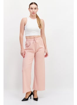 bebe Women Regular Fit Textured Wide Leg Pants, Rose Pink  - Image 3