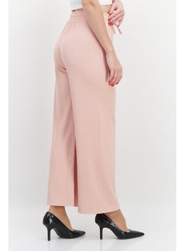bebe Women Regular Fit Textured Wide Leg Pants, Rose Pink  - Image 4