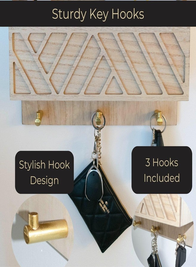 BLU MONACO Wall-Mounted Mail and Key Holder - Natural Wood 2-Tier Letter Organizer with 3 Hooks | Entryway Command Center for Mail, Keys, and Documents - Image 5
