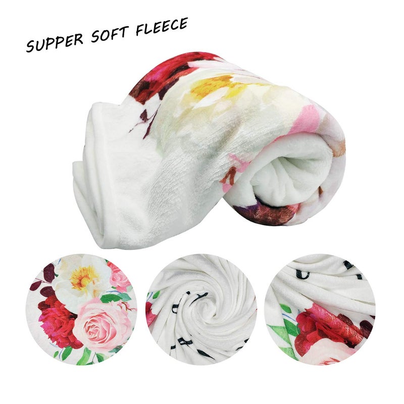 Tebaby Baby Monthly Milestone Blanket Girl - Floral Newborn Month Blanket Personalized Shower Gift Soft Plush Fleece Photography Background Photo Prop Flower Rug with Wreath Headband Large 51''x40'' - Image 2