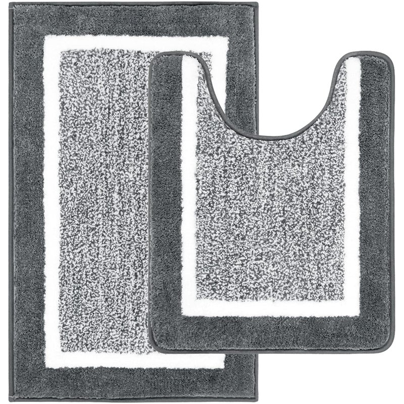 Pauwer 2 Pieces Bath Rug Set Bathroom Mats Set  Ushaped Toilet Rug Non Slip Shower Shaggy Floor Mats Machine Washable Bath Rug for Bathroom50x80cm50X60cm Dark Grey