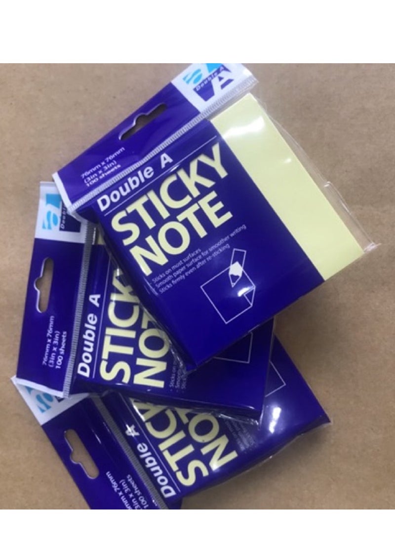 Double A 3-piece Sticky notes 3x3 Double A yellow (100x6) yellow - Image 1