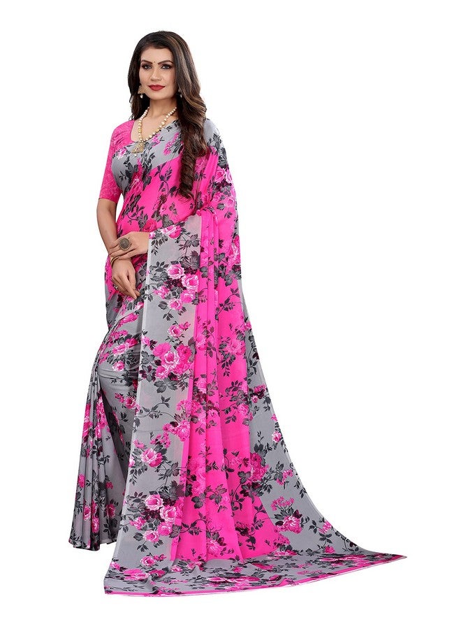 YASHIKA Yashika Women's Georgette Floral Saree With Blouse piece, Pink, Free Size (HEMAXI PINK)  - Image 2