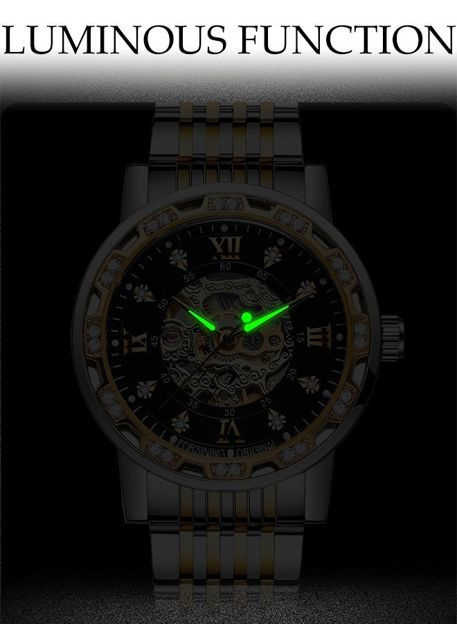 DUNISO ساعة ميكانيكية عصرية للرجال بتصميم ريترو مع ألماس، مشبك فراشة وزهور منقوشة، أرقام رومانية كلاسيكية، ساعة بوصلة مضيئة من الفولاذ المقاوم للصدأ - Image 5