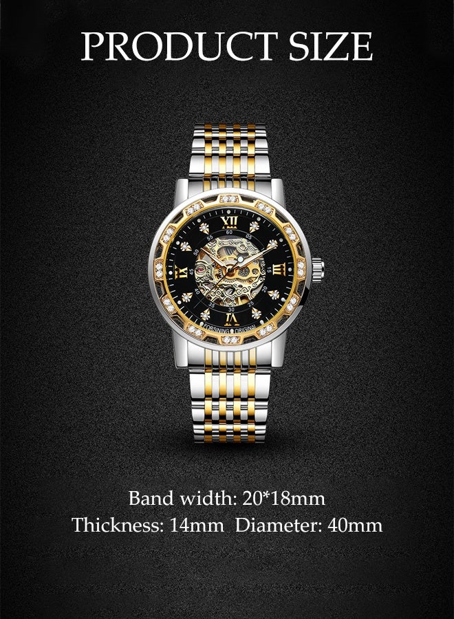DUNISO ساعة ميكانيكية عصرية للرجال بتصميم ريترو مع ألماس، مشبك فراشة وزهور منقوشة، أرقام رومانية كلاسيكية، ساعة بوصلة مضيئة من الفولاذ المقاوم للصدأ - Image 2