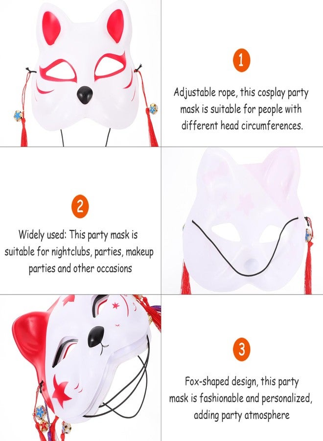 Amosfun 4Pcs Kitsune Fox Half face Mask Cosplay Party Supplies Party Half Face Costume Masks Japanese Style Foxes Cat Masks (Random Type) - Image 3