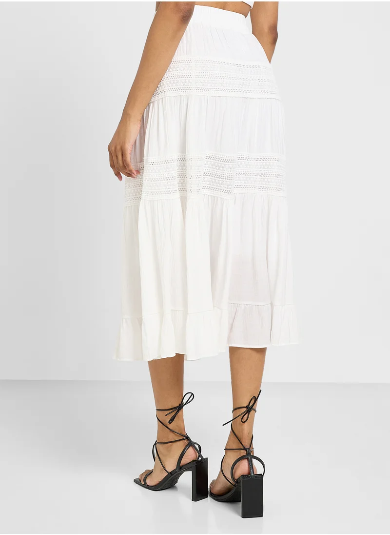 جينجر Tiered Maxi Skirt With Lace Detailing