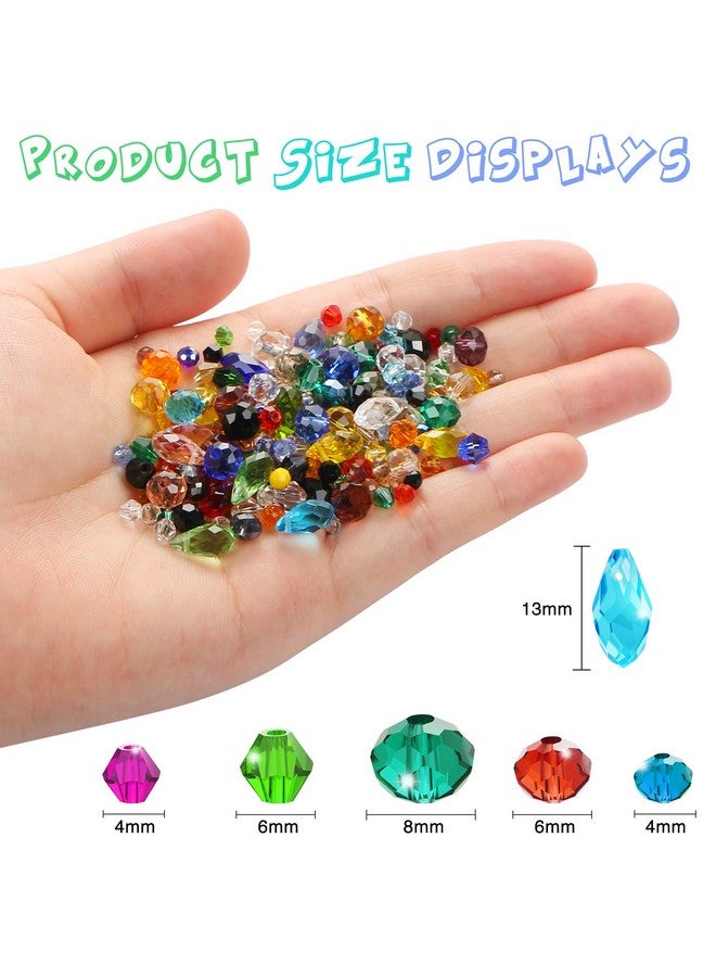 MIKIMIQI 750 Pcs Assorted Crystal Glass Beads for Jewelry Making, Colorful Faceted Rondelle Crystal Beads with Box, Briolette Diamond Crystal Spacer Beads Teardrop Charms for DIY Craft Bracelets - Image 2