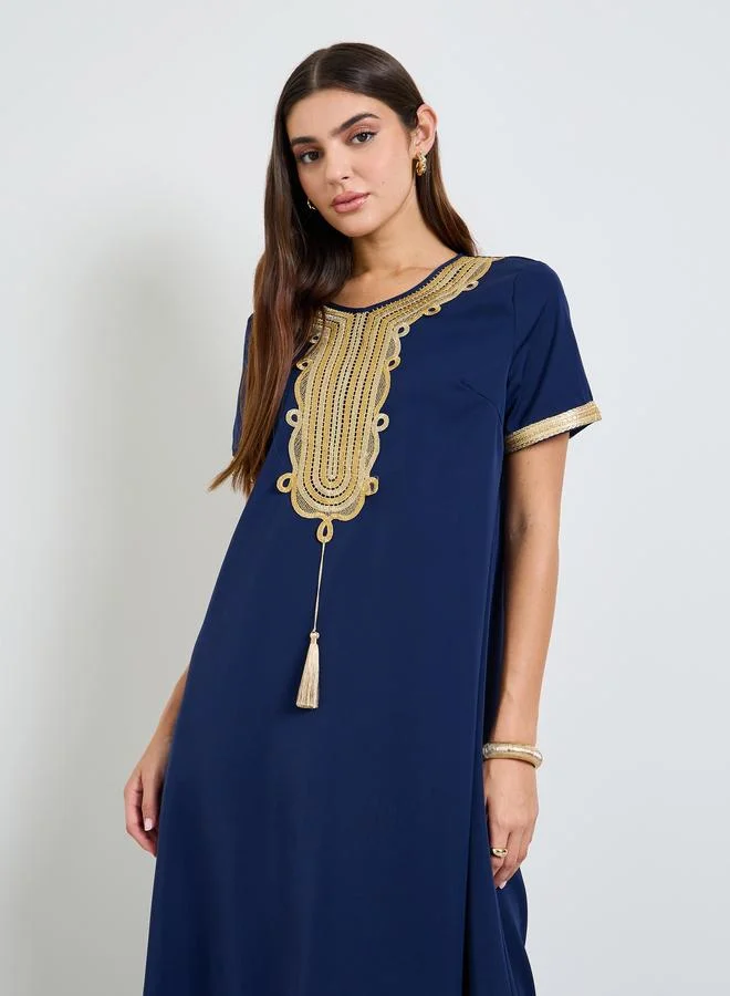 تايك تو Dark Blue Embroidered A-Line Jalabiya